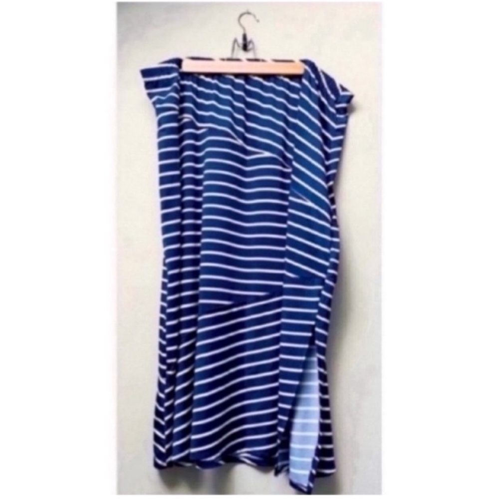 Plus Size Blue & White Bandage Striped Maxi Skirt
